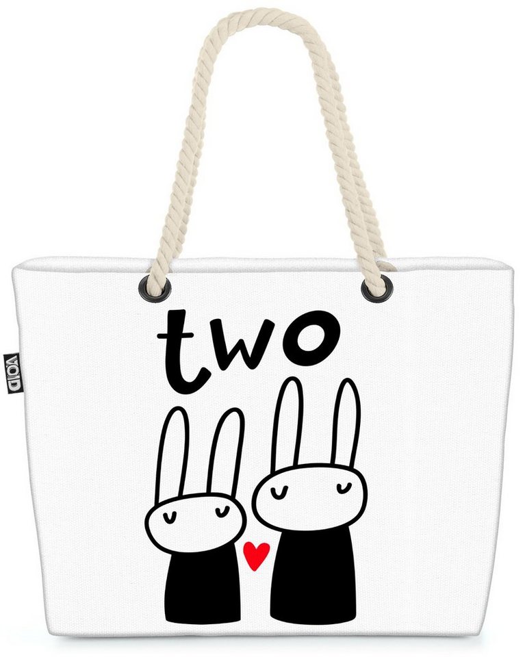 VOID Strandtasche (1-tlg), Zwei Hasen Kinder Cartoon Karte Tier Cartoon Grafik Schwarz Weiss Zei von VOID