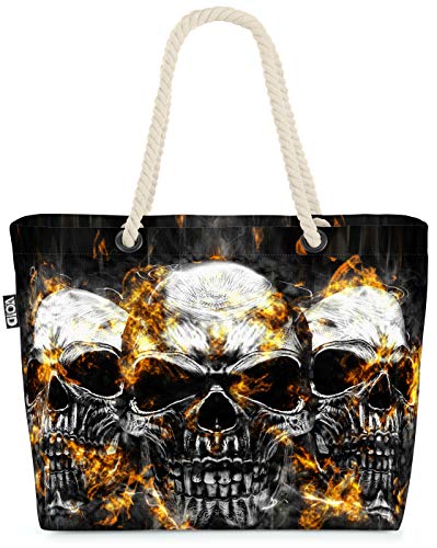 VOID Totenköpfe Hard Rock Strandtasche Shopper 58x38x16cm 23L XXL Einkaufstasche Tasche Reisetasche Beach Bag von VOID