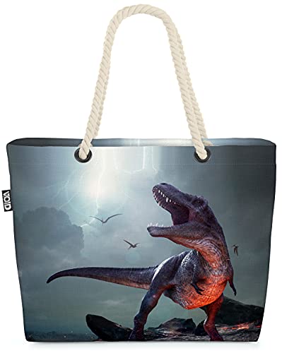 VOID Tyrannosaurus Rex Dino Strandtasche Shopper 58x38x16cm 23L XXL Einkaufstasche Tasche Reisetasche Beach Bag von VOID