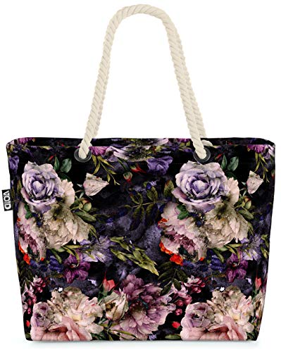 VOID Viktorianisches Blumendekor Strandtasche Shopper 58x38x16cm 23L XXL Einkaufstasche Tasche Reisetasche Beach Bag von VOID