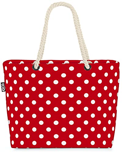 VOID Weihnachten Punkte rot Weiss Strandtasche Shopper 58x38x16cm 23L XXL Einkaufstasche Tasche Reisetasche Beach Bag von VOID