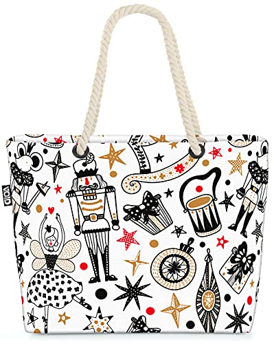VOID Weihnachtsmuster Nussknacker Strandtasche Shopper 58x38x16cm 23L XXL Einkaufstasche Tasche Reisetasche Beach Bag von VOID