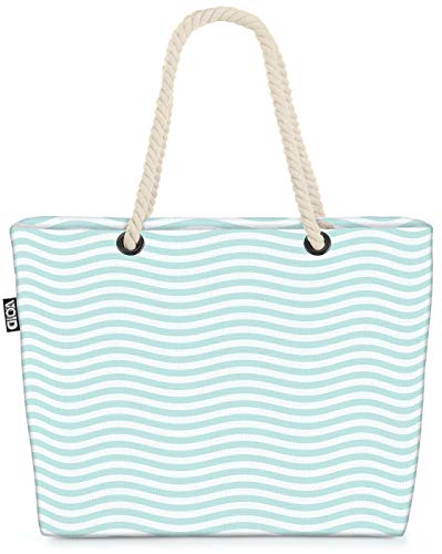 VOID Wellenmuster Türkis Strandtasche Shopper 58x38x16cm 23L XXL Einkaufstasche Tasche Reisetasche Beach Bag von VOID