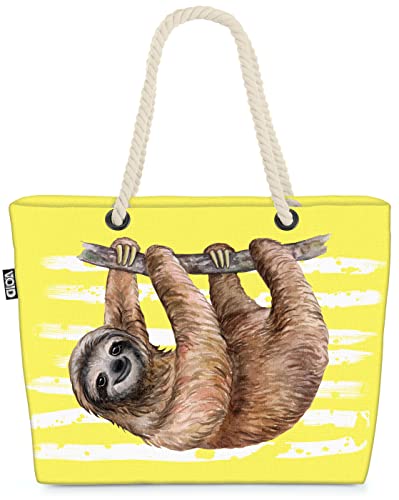 VOID XXL Strandtasche Faultier Shopper Tasche 58x38x16cm 23L Beach Bag Regenwald Safari, Kissen Farbe:Gelb von VOID