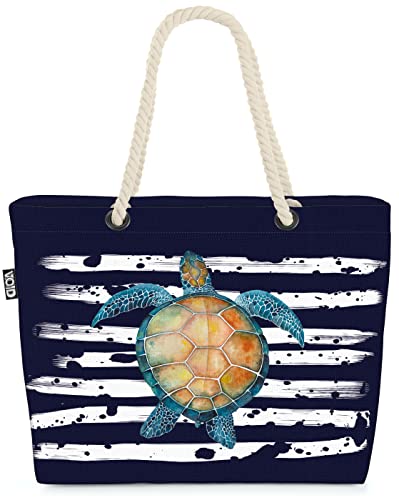 VOID XXL Strandtasche Schildkröte Shopper Tasche 58x38x16cm 23L Beach Bag, Kissen Farbe:Marineblau von VOID