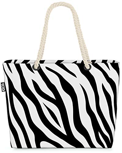 VOID Zebramuster gestreift Strandtasche Shopper 58x38x16cm 23L XXL Einkaufstasche Tasche Reisetasche Beach Bag von VOID