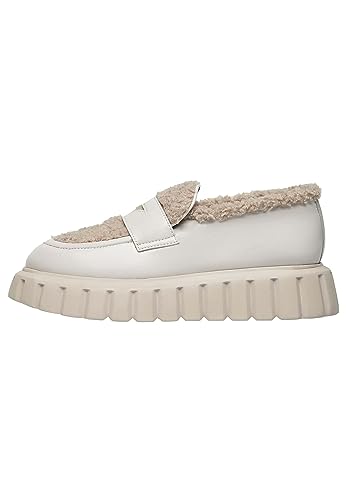 VOILE BLANCHE GRENELLE MOK FUR-Loafers aus Lackleder und Wolle, Creme weiß 37 von VOILE BLANCHE