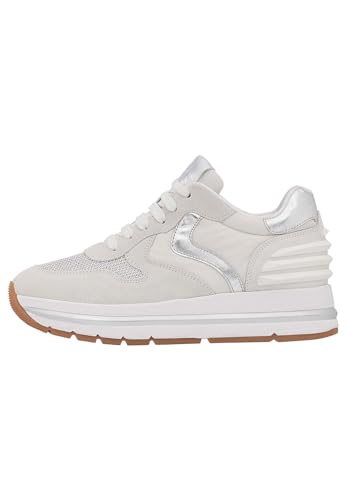 VOILE BLANCHE Maran Power-Sneaker aus Veloursleder und technischem Gewebe-Weiß, Weiß-Silber 37 von VOILE BLANCHE