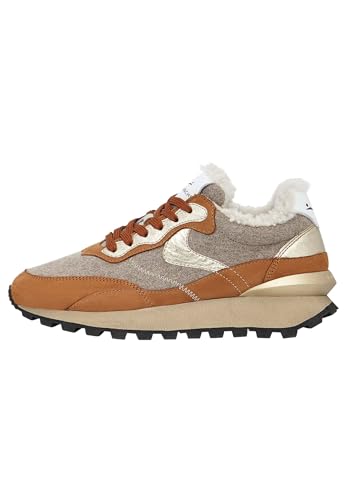 VOILE BLANCHE QWARK Hype FUR Woman-Sneakers aus Veloursleder und Filz, braun 37 von VOILE BLANCHE