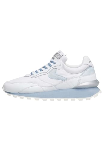 VOILE BLANCHE QWARK Hype Woman-Sneaker aus Veloursleder und technischem Gewebe-Weiß, Weiß-Hellblau 36 von VOILE BLANCHE