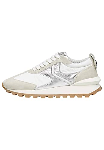 VOILE BLANCHE QWARK Woman-Sneaker aus Stoff, Wildleder und Silberleder weiß 40 von VOILE BLANCHE