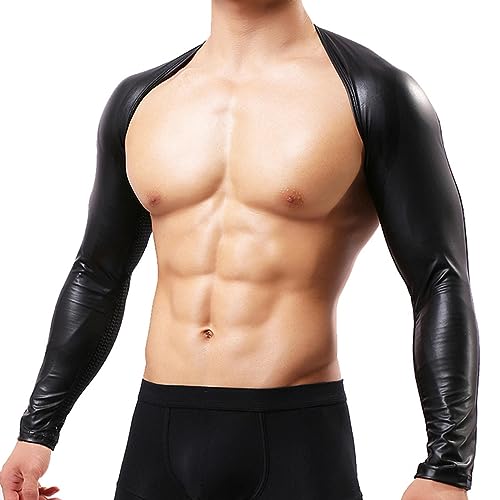 VOIV Männer Kunstleder Brustgeschirr Mesh Patchwork Dessous Harness Tops Langarm Crop Top Club Party Schwarz Kostüme von VOIV