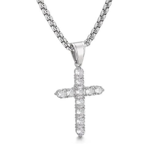 VOKMEMC 1 Stück Kreuz Kette Anhänger Halskette Mit Silberkette Für Herren Damen Männer Iced Out Ketten Kreuzkette Hip Hop Schmuck Personalisierter Ostern Geschenk von VOKMEMC