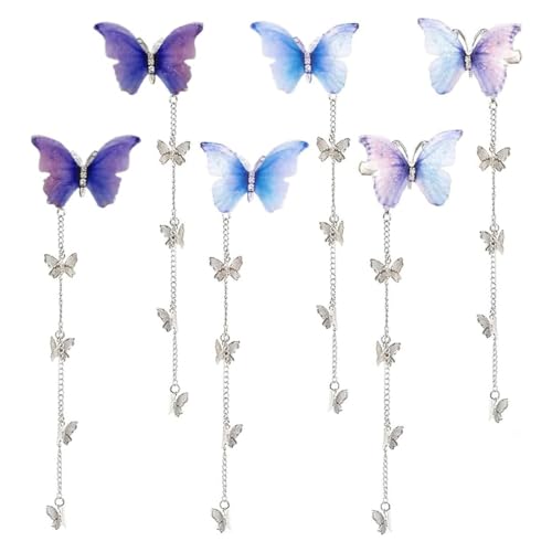 VOKMEMC 6 Stück Schmetterling Quaste Haarspangen Bewegliche Stoff Schmetterling Haarnadel Mit Abnehmbarer Quaste Niedlichen Strass Pins Seite Clip Haarspangen Zubehör Für Frauen Mädchen von VOKMEMC
