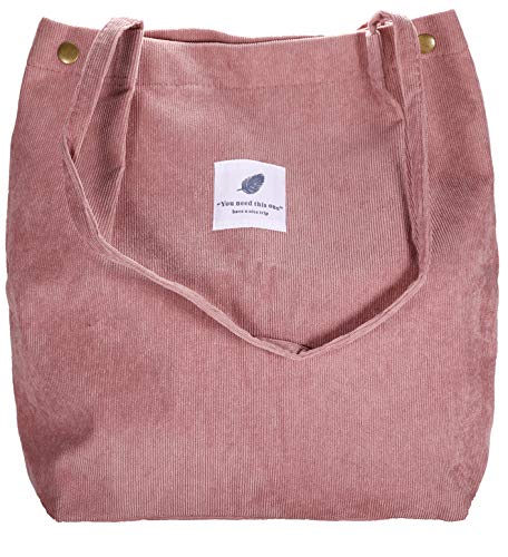 VOKUVIKU GroÃŸ Cord Tasche Damen Stofftasche Mädchen Canvas Tasche GroÃŸe Cord Tote Bag Aesthetic Schule Leicht Lässige Umhängetasche Beutel Cord, Rosa von VOKUVIKU