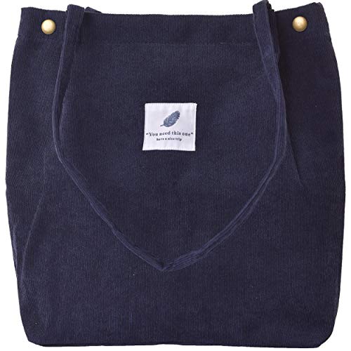 VOKUVIKU Shopper Damen Beutel Cord Canvas Tasche Mädchen Große Cord Tote Bag Umhängetasche Shopper Leicht Schule Lässige Beuteltasche, Blau von VOKUVIKU