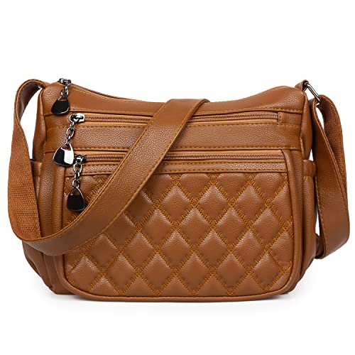 Crossbody-Geldbörse für Damen, weiches PU-Leder, Schultertasche, mittlere geräumige Handtasche, modische Tragetasche, Tragegriff oben, 8963-braun von VOLGANIK ROCK