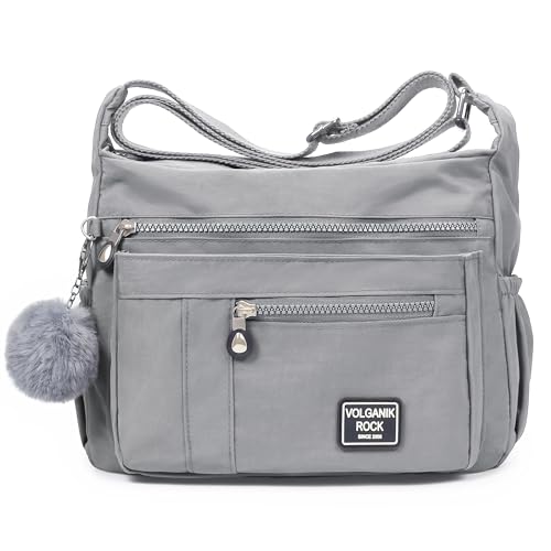 Damen-Schulter-Handtasche, RFID, geräumig, Umhängetasche, leicht, Taschenbuch, Damen, Hobo, modische Tragetasche, Tragegriff oben, silbergrau von VOLGANIK ROCK