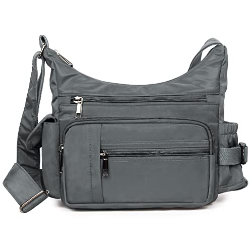 RFID Anti-Diebstahl Crossbody Tasche für Frauen Wasserdichte Schultertasche Messenger Bag Casual Nylon börse Handtasche, Grau (Grau-24,9 cm (9,8 Zoll)), Small von VOLGANIK ROCK