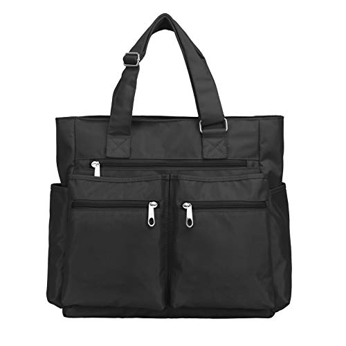 VOLGANIK ROCK Canvas Tote Bag Wasserdichte Nylon Multi Pocket Schultertaschen Laptop Arbeitstasche Lehrer börse und Handtaschen für Damen & Herren, Schwarz (schwarz), Large von VOLGANIK ROCK