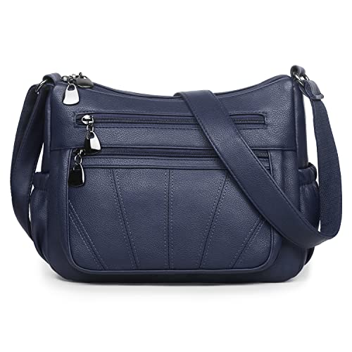 VOLGANIK ROCK Crossbody Geldbörse für Frauen Damen Weich PU Leder Schultertasche Medium Geräumige Handtasche Mode Tote Top Griff Satchel, dunkelblau von VOLGANIK ROCK