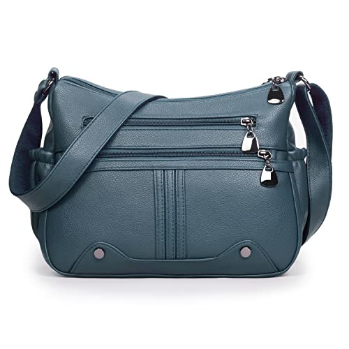 VOLGANIK ROCK Damen-Handtasche aus weichem PU-Leder mit mehreren Fächern, mittelgroß, geräumig, modische Tragetasche mit Tragegriff, seeblau von VOLGANIK ROCK