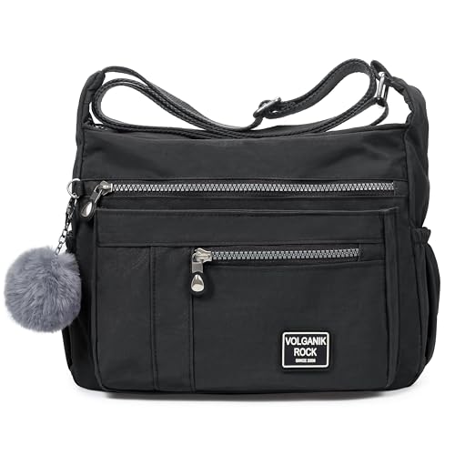 VOLGANIK ROCK Damen-Schultertasche, RFID, geräumig, Crossbody-Geldbörse, leicht, für Damen, Hobo-Mode, Tragetasche, Top-Griff, schwarz, Medium von VOLGANIK ROCK