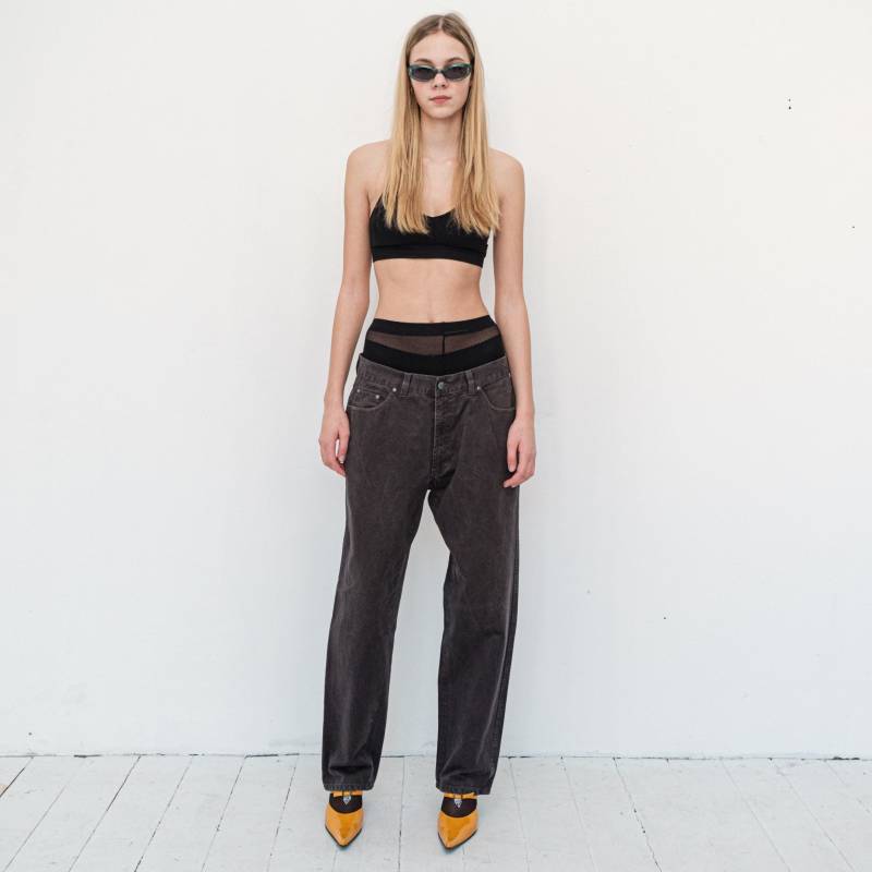 90's Vintage Straight Fit Jeans in Verwaschenem Anthrazit-Schwarz von VOLGAVINTAGE