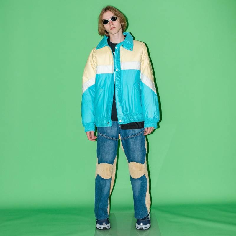 90Er Vintage Eisige Bomberjacke in Blau, Gelb Und Weiß von VOLGAVINTAGE