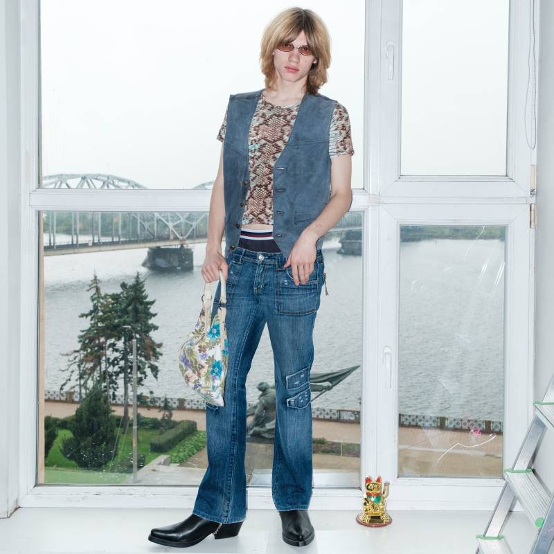 90Er Vintage Retro Wildleder Frontweste in Smokey Blue von VOLGAVINTAGE