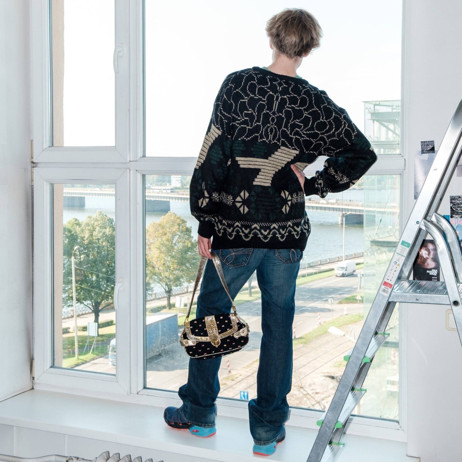 90Er Vintage Super Retro Warmer Strickpullover in Schwarz & Beige von VOLGAVINTAGE