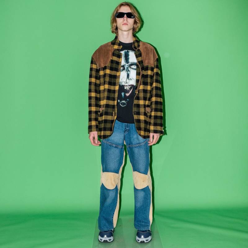 90Er Vintage Warme Karierte Blazer Jacke in Senf Und Braun von VOLGAVINTAGE