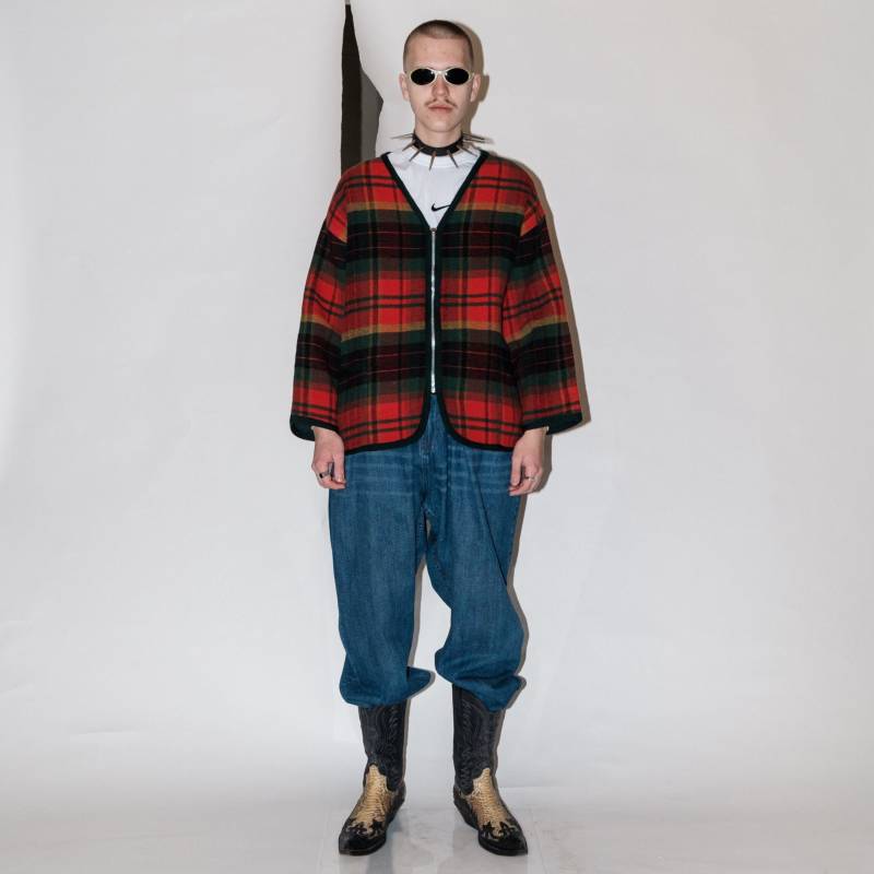 90Er Vintage Zip-Up Sk8Tr Karierte Jacke in Weihnachtsfarben von VOLGAVINTAGE