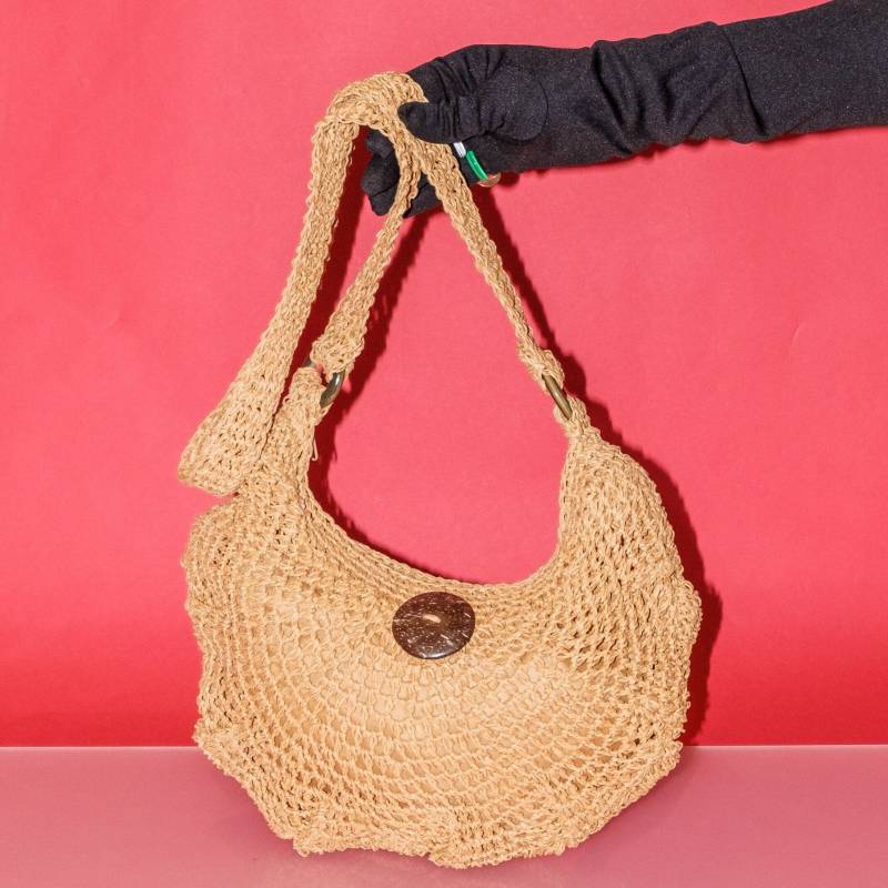 Vintage Y2K Beach Vibes Hobo Häkeltasche in Strohgelb von VOLGAVINTAGE