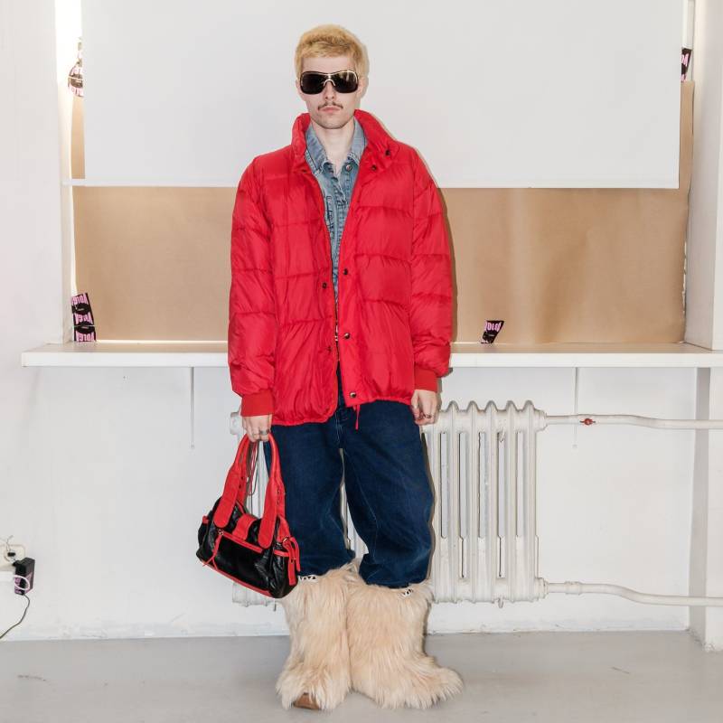 Vintage Y2K Extra Gepolsterte Steppjacke in Scharlachrot von VOLGAVINTAGE