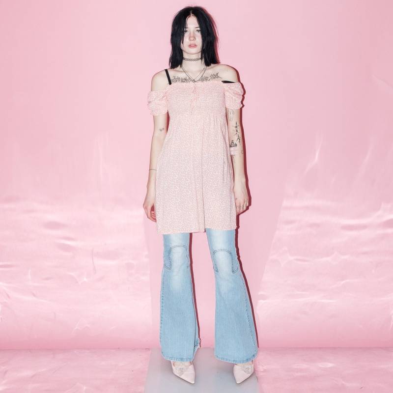 Y2K Vintage Schulterfreies Sommerkleid in Melon Orange von VOLGAVINTAGE