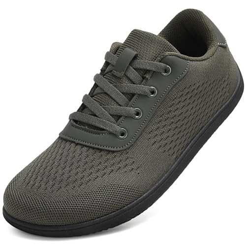 Barfußschuhe Herren Damen Barfuss Sneaker Barfussschuhe Bequem Leicht Laufschuhe Straßenlaufschuhe Fitnessschuhe Traillaufschuhe Zero Drop Barefoot Shoes,Armee Grün 45 EU von VOLHAL