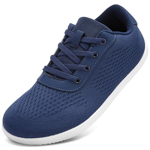 Barfußschuhe Herren Damen Barfuss Sneaker Barfussschuhe Bequem Leicht Laufschuhe Straßenlaufschuhe Fitnessschuhe Traillaufschuhe Zero Drop Barefoot Shoes,Dunkelblau 38 EU von VOLHAL