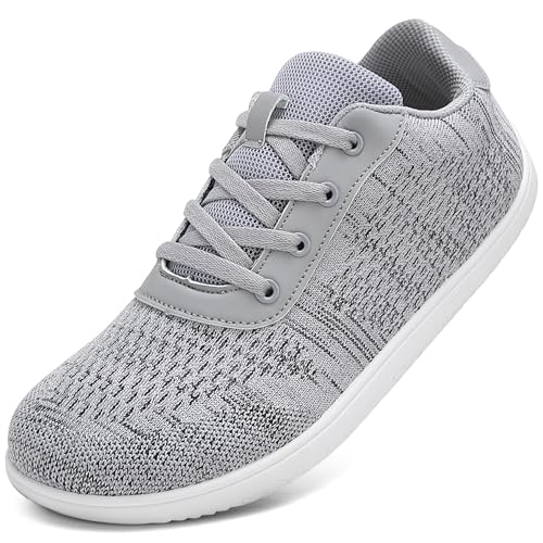 Barfußschuhe Herren Damen Barfuss Sneaker Barfussschuhe Bequem Leicht Laufschuhe Straßenlaufschuhe Fitnessschuhe Traillaufschuhe Zero Drop Barefoot Shoes,Grau 39 EU von VOLHAL