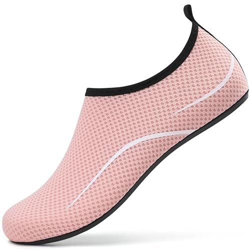 Damen Badeschuh Wasserschuhe Frauen Neoprenschuhe Strandschuhe Aquaschuhe Surfschuhe Schwimmschuhe Wassersportschuhe Barfuß Schuhe Leicht Hausschuhe. Rosa, 38 EU von VOLHAL