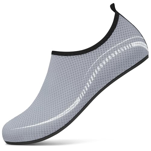 VOLHAL Badeschuh Damen Herren Wasserschuhe Neoprenschuhe Strandschuhe Aquaschuhe Surfschuhe Schwimmschuhe Wassersportschuhe Barfuß Schuhe Leicht Hausschuhe. Grau, 44 EU von VOLHAL