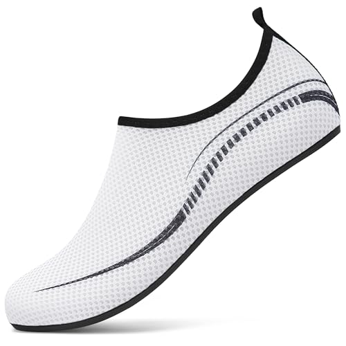 VOLHAL Badeschuh Damen Herren Wasserschuhe Neoprenschuhe Strandschuhe Aquaschuhe Surfschuhe Schwimmschuhe Wassersportschuhe Barfuß Schuhe Leicht Hausschuhe. Weiß, 43 EU von VOLHAL