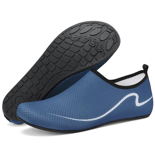 VOLHAL Badeschuhe Damen Herren Wasserschuhe Schnell Trocknend Schwimmschuhe rutschfest Strandschuhe für Strand,Pool,Meer,Wassersport,Surfen(Dunkelblau,46 EU) von VOLHAL