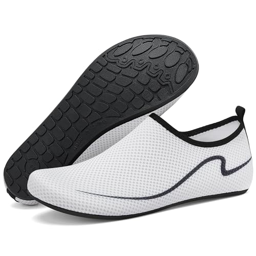 VOLHAL Badeschuhe Damen Herren Wasserschuhe Schnell Trocknend Schwimmschuhe rutschfest Strandschuhe für Strand,Pool,Meer,Wassersport,Surfen(Weiß,40 EU) von VOLHAL