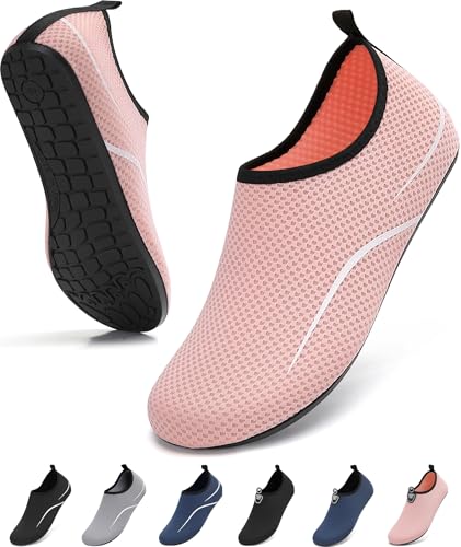 VOLHAL Badeschuhe Damen Wasserschuhe Herren Schwimmschuhe Schnell Trocknend Strandschuhe rutschfeste Aquaschuhe Leicht Surfschuhe für Beach Pool Yoga, Rosa 42 EU von VOLHAL