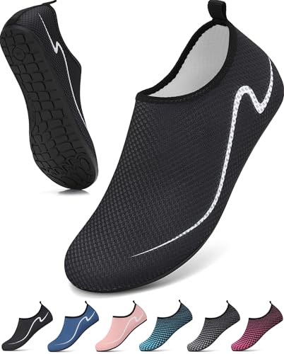 VOLHAL Badeschuhe Damen Wasserschuhe Herren Schwimmschuhe Schnell Trocknend Strandschuhe rutschfeste Aquaschuhe Leicht Surfschuhe für Beach Pool Yoga, Schwarz 41 EU von VOLHAL