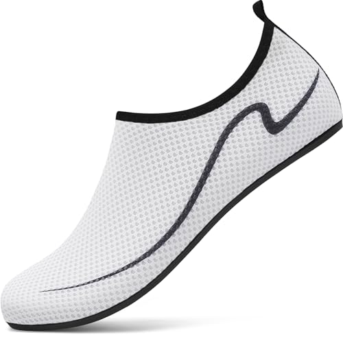 VOLHAL Badeschuhe Damen Wasserschuhe Herren Schwimmschuhe Schnell Trocknend Strandschuhe rutschfeste Aquaschuhe Leicht Surfschuhe für Beach Pool Yoga, Weiß 40 EU von VOLHAL