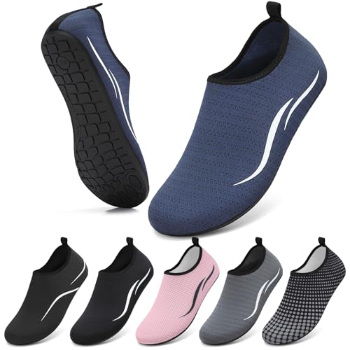 VOLHAL Badeschuhe Damen Wasserschuhe Herren Strandschuhe Schwimmschuhe Surfschuhe Aquaschuhe Breathable Schnelltrockend Schuhe Beach Pool Surfen Unisex(Blue Lines 41 EU) von VOLHAL