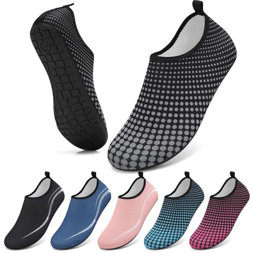 VOLHAL Badeschuhe Damen Wasserschuhe Herren Strandschuhe Schwimmschuhe Surfschuhe Aquaschuhe Breathable Schnelltrockend Schuhe Beach Pool Surfen Unisex(runder Punkt Grau 38 EU) von VOLHAL