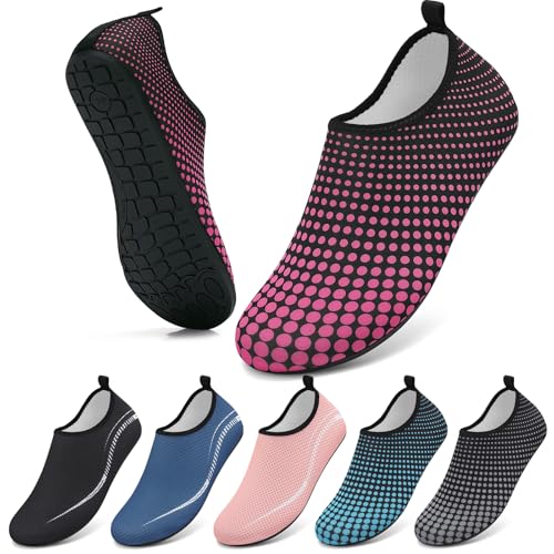 VOLHAL Badeschuhe Damen Wasserschuhe Herren Strandschuhe Schwimmschuhe Surfschuhe Aquaschuhe Breathable Schnelltrockend Schuhe Beach Pool Surfen Unisex(runder Punkt Rosenrot 38 EU) von VOLHAL